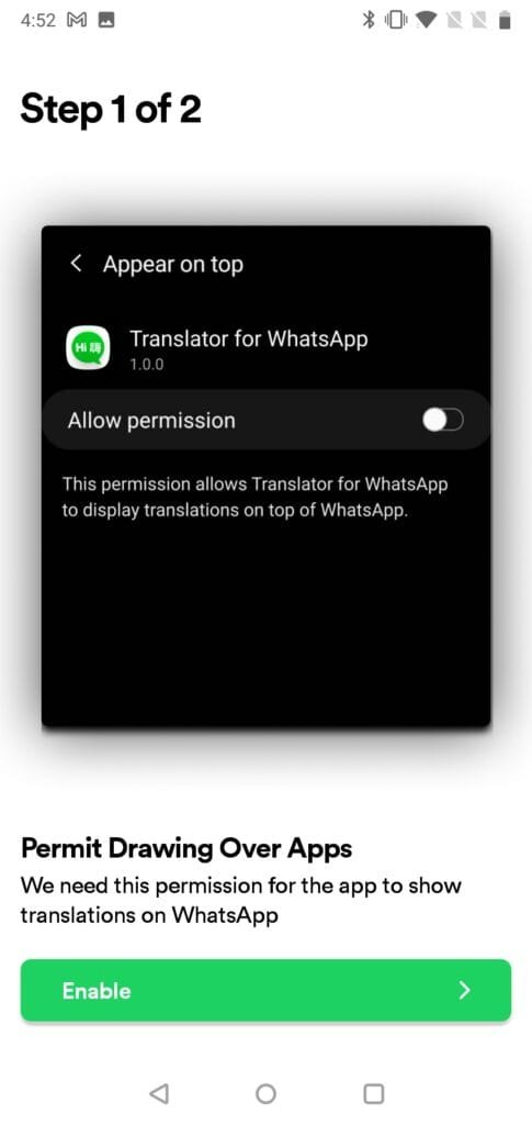 Appear on top settings screen