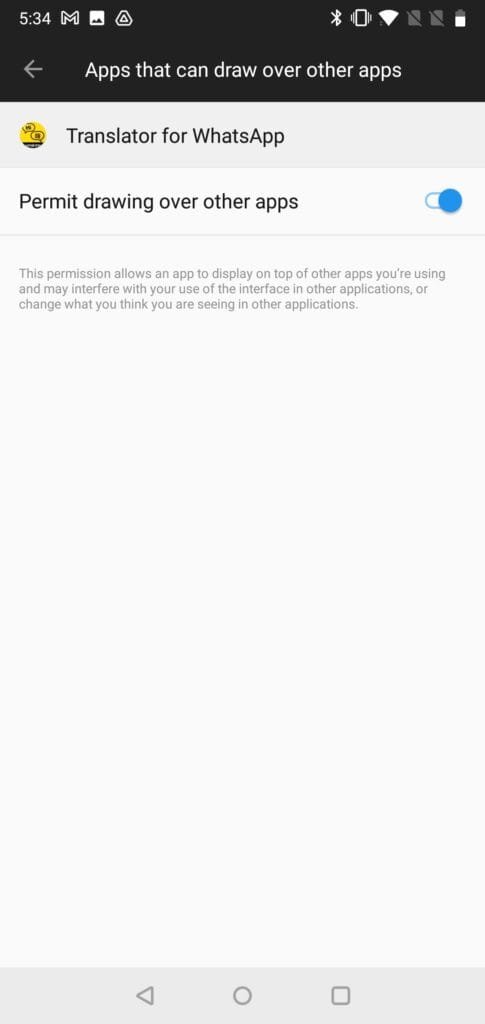 Allow permission toggle ON